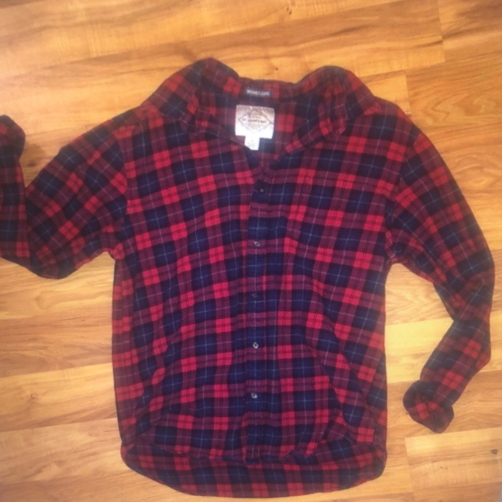 Women's Red and Black Plaid Button Down Shirt